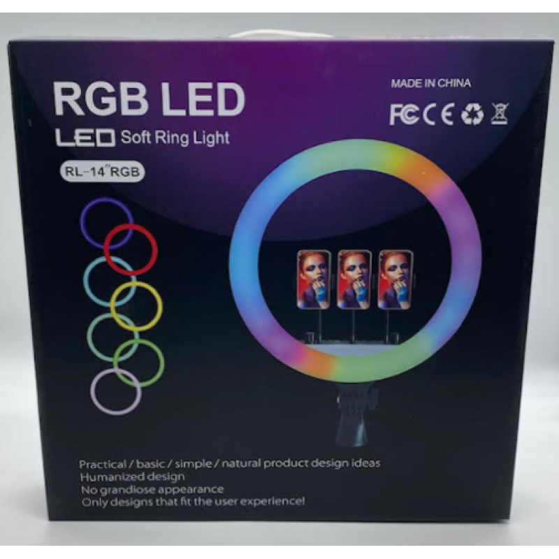 Кільцева LED лампа RL14 RGB з 3 утримувачем для телефону 36см з живленням від 220V.