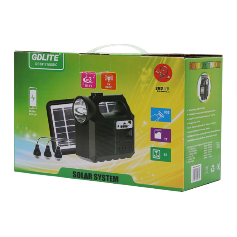 Портативна зарядна станція GD-Lite GD8017 із сонячною панеллю (3 лампочки, FM, Bluetooth)