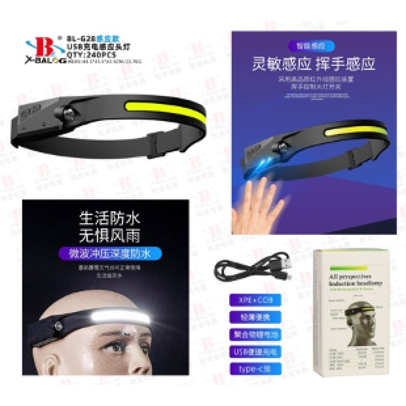 Налобний ліхтарик X-BAIL BL-G28 ((HEAD TORCH)) (type-c) (240 шт.)